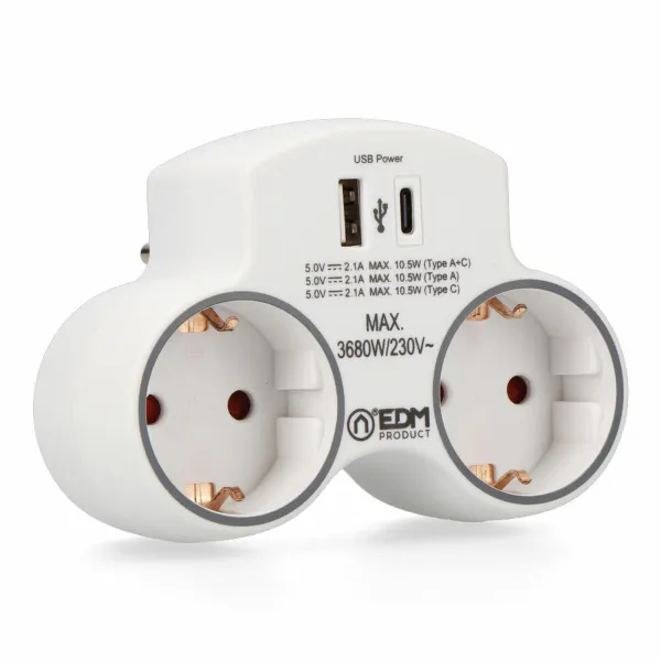 Настенная розетка с 2 портами USB EDM 40205 Белый 230 V 16 A