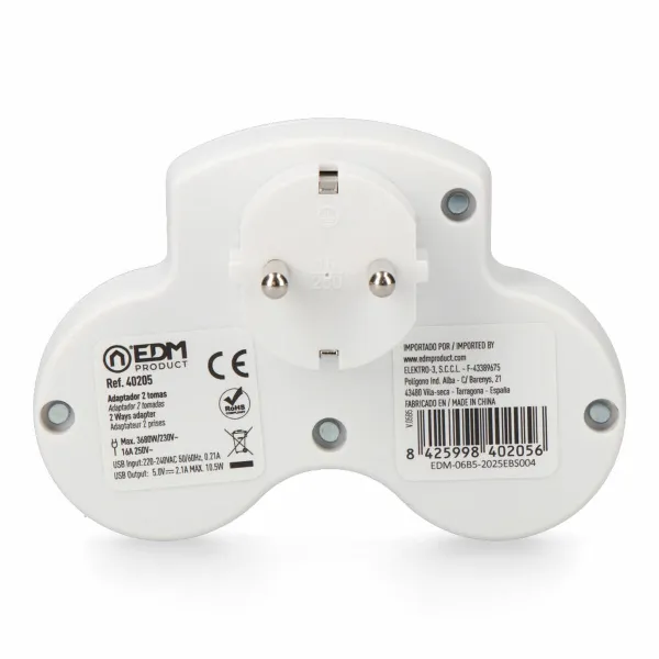 Настенная розетка с 2 портами USB EDM 40205 Белый 230 V 16 A