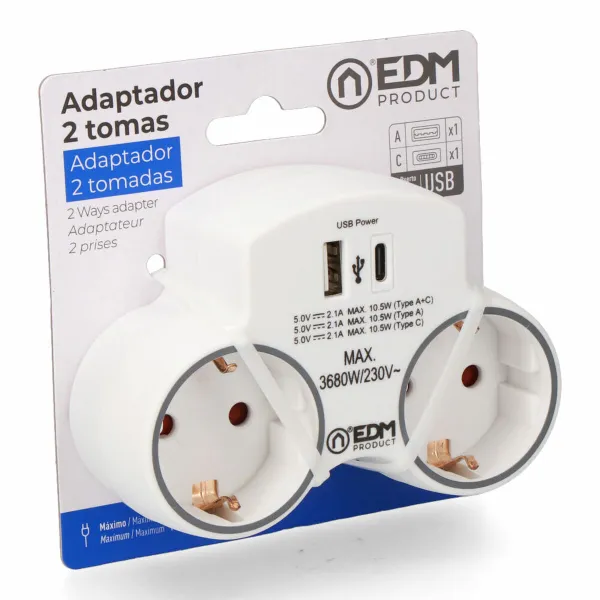 Настенная розетка с 2 портами USB EDM 40205 Белый 230 V 16 A