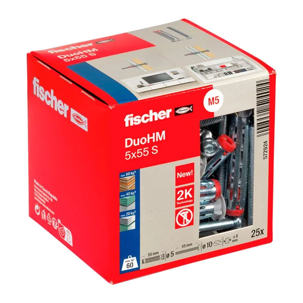 Sienas spraudņi un skrūves Fischer DUO HM Ø 10 x 55 mm (25 gb.)