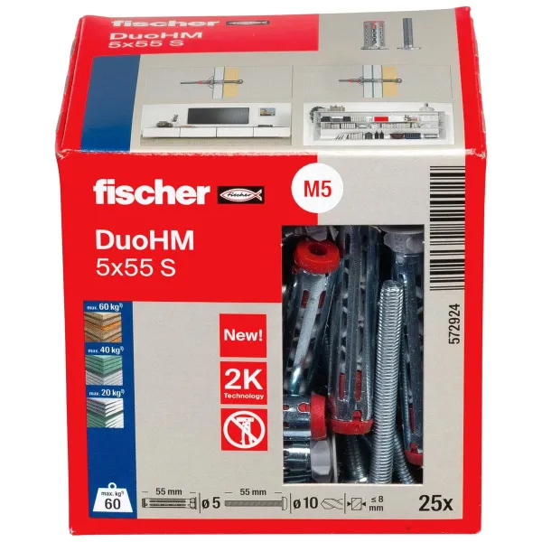 Sienas spraudņi un skrūves Fischer DUO HM Ø 10 x 55 mm (25 gb.)