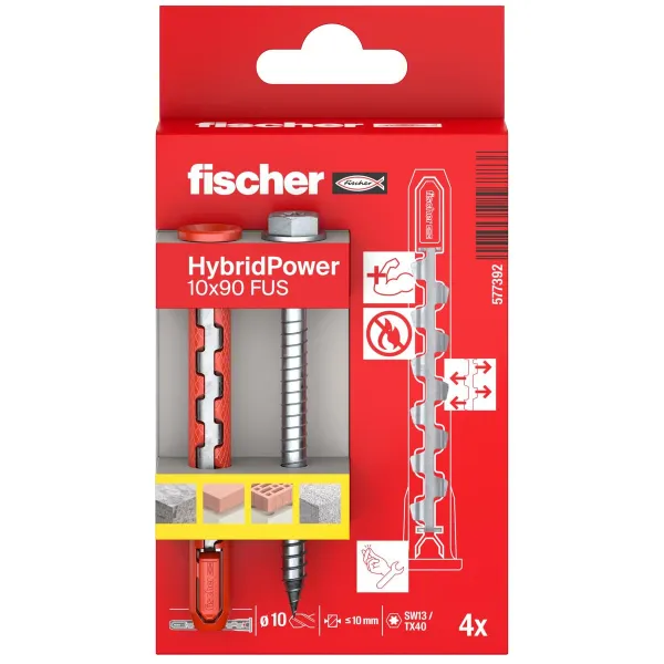 Wall plugs and screws Fischer hybridpower 90 mm Ø 10 x 90 mm (4 Units)