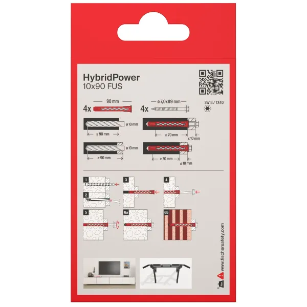 Wall plugs and screws Fischer hybridpower 90 mm Ø 10 x 90 mm (4 Units)