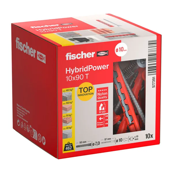 Seinätapit ja ruuvit Fischer hybridpower Ø 7 x 90 mm (10 osaa)