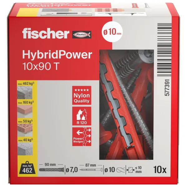 Sienas spraudņi un skrūves Fischer hybridpower Ø 7 x 90 mm (10 gb.)
