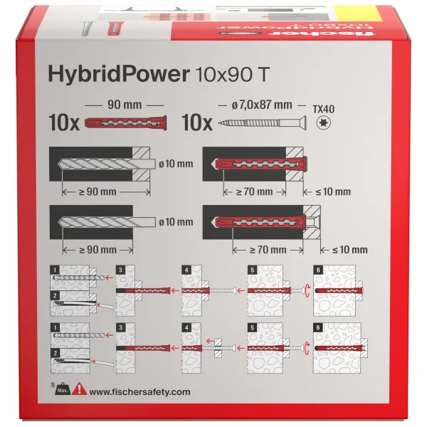Wall plugs and screws Fischer hybridpower countersunk Ø 7 x 90 mm (10 Units)