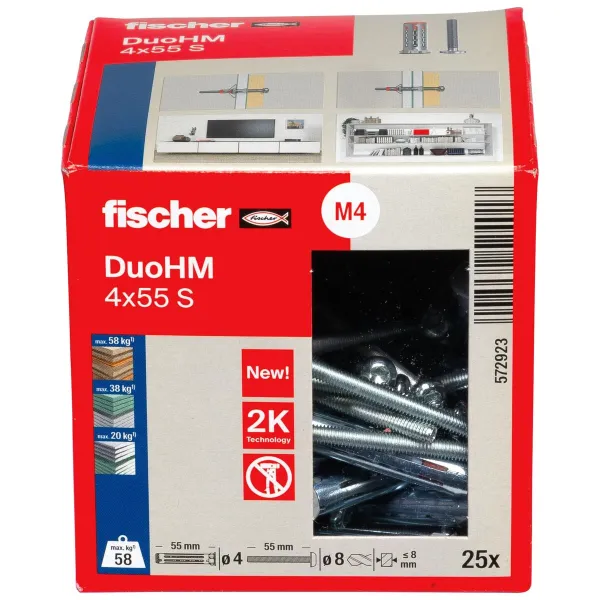 Sienas spraudņi un skrūves Fischer DUO HM Ø 8 x 55 mm (25 gb.)