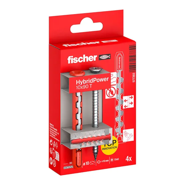 Seinätapit ja ruuvit Fischer hybridpower Ø 10 x 90 mm (4 osaa)