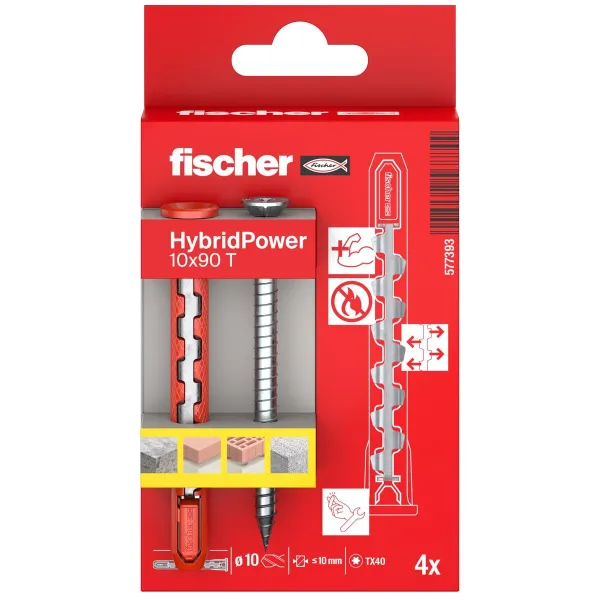 Seinätapit ja ruuvit Fischer hybridpower Ø 10 x 90 mm (4 osaa)