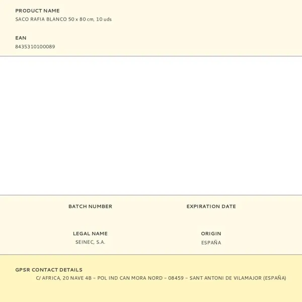 Debris Sack Seimark White Raffia 50 x 80 cm (10 Units)