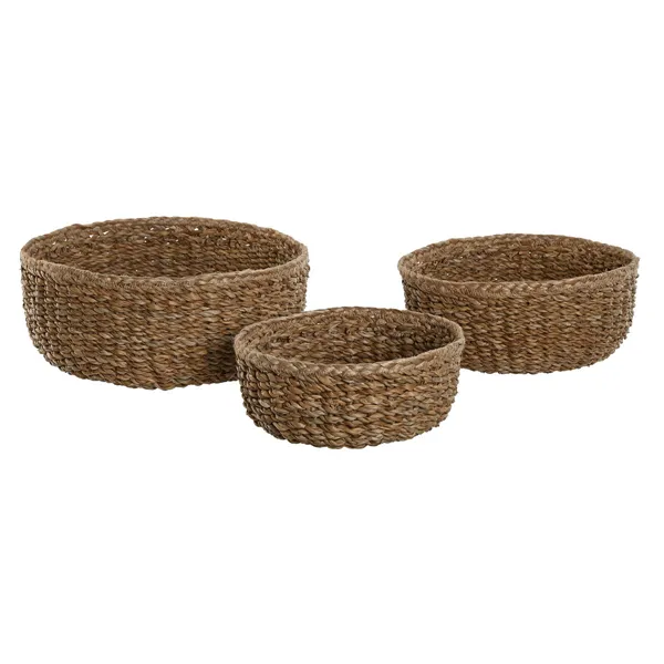 Basket set Home ESPRIT Natural Natural Fibre Boho 30 x 30 x 13 cm (3 Pieces)