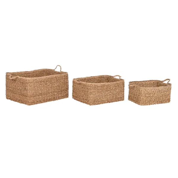 Basket set Home ESPRIT Natural Natural Fibre Boho 50 x 40 x 30 cm (3 Pieces)