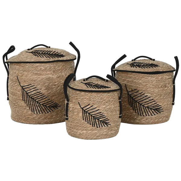 Basket set Home ESPRIT Black Natural Boho 42 x 42 x 50 cm (3 Pieces)