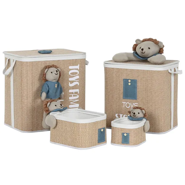 Laundry basket Home ESPRIT Green Natural Children's 44 x 44 x 45 cm 4 Pieces