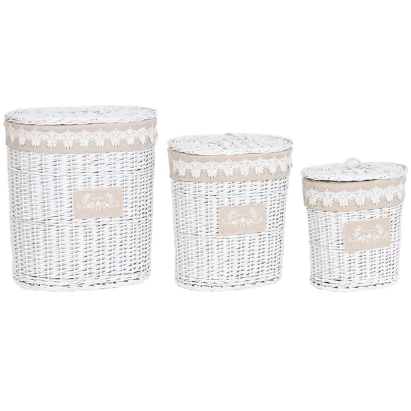 Laundry basket Home ESPRIT White Beige wicker 49 x 36 x 55 cm 3 Pieces