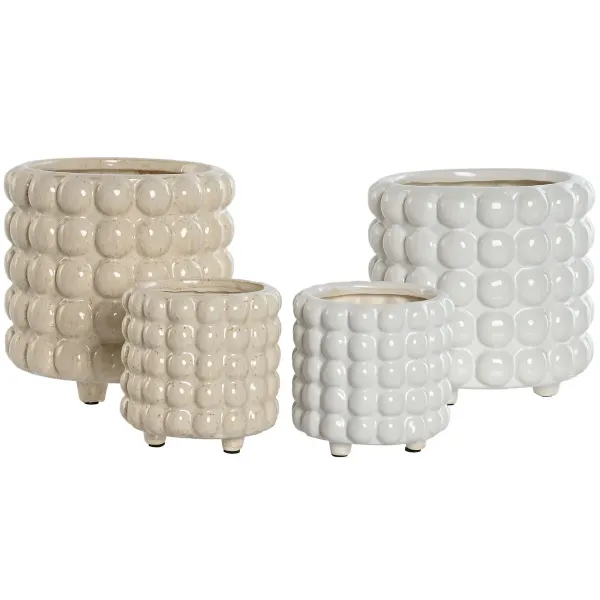 Set of Planters Home ESPRIT White Beige Ceramic 16 x 16 x 16 cm (2 Units)