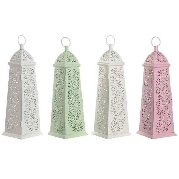 Lantern Home ESPRIT White Green Pink Metal Aluminium Shabby Chic 13 x 13 x 43 cm (4 Units)