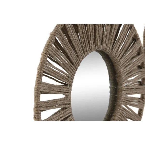 Mirror Set Home ESPRIT Natural Jute Crystal Tropical 20 x 1 x 20 cm (3 Pieces)