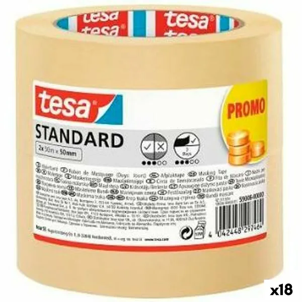 Maalarinteippi TESA STANDARD Keltainen 50 mm x 50 m 2 Kappaletta (18 osaa)