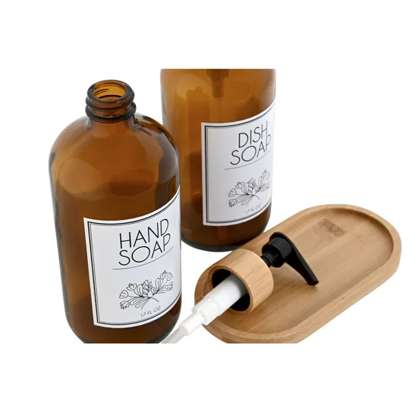 Soap Dispenser Home ESPRIT Amber Natural Bamboo Crystal 500 ml 7,5 x 7,5 x 20 cm