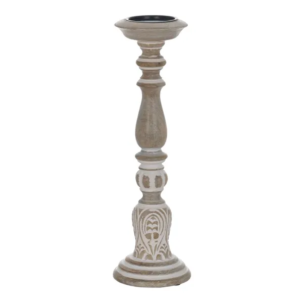 Candle Holder White Natural Iron Mango wood 14 x 14 x 45,72 cm