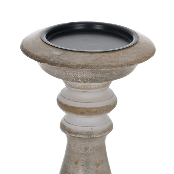 Candle Holder White Natural Iron Mango wood 14 x 14 x 38 cm