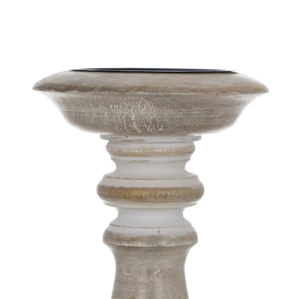 Candle Holder White Natural Iron Mango wood 14 x 14 x 38 cm