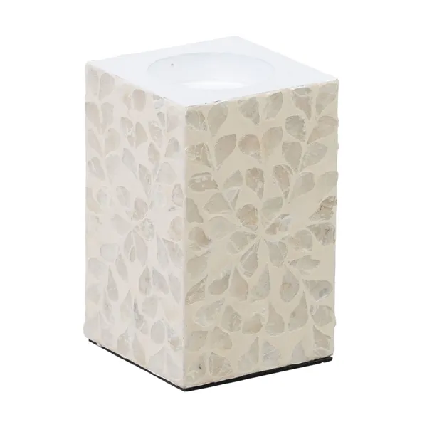 Candleholder Beige Mother of pearl MDF Wood 10,5 x 10,5 x 16 cm