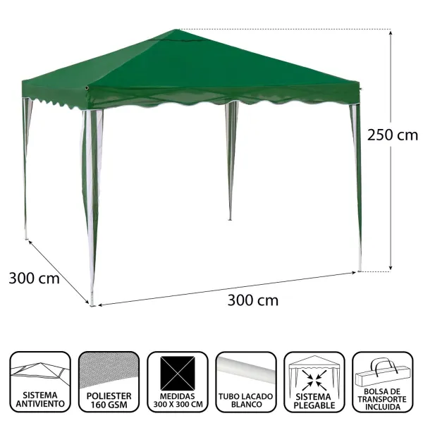Pergola Gazebo Polyester Steel 300 x 300 x 250 cm