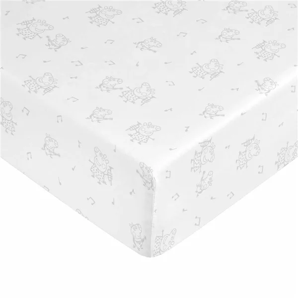 Fitted bottom sheet Peppa Pig White Grey 105 x 200 cm 100% cotton