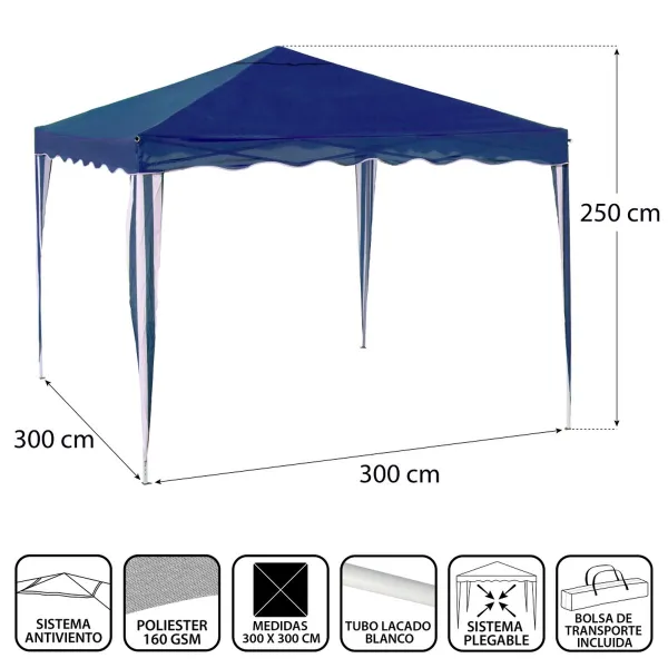 Пергола Gazebo Сталь 300 x 300 x 250 cm Синий