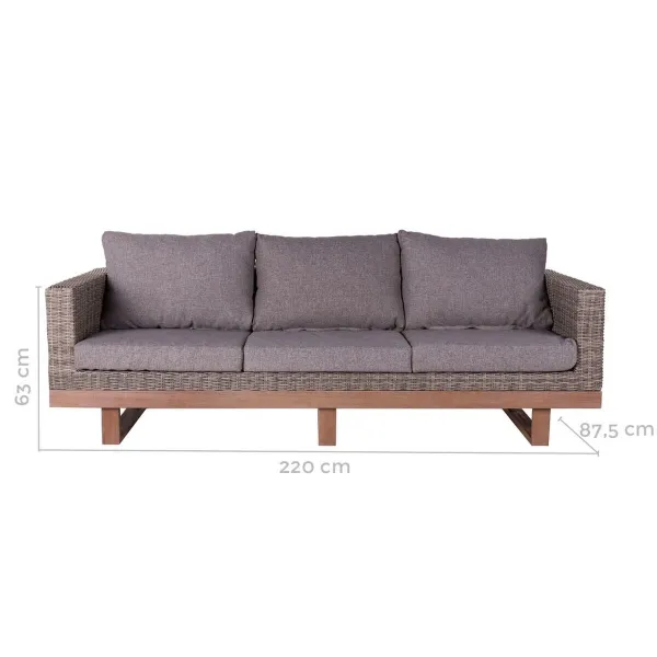 Sodo sofa Patsy Pilka Aliuminis Rotangas Akacija 220 x 89 x 64,50 cm