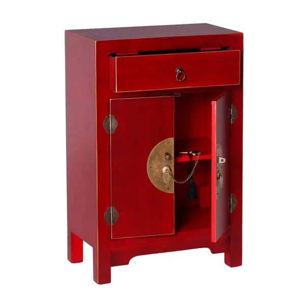 Ночной столик ORIENTE Красный Железо Деревянный MDF 45 x 26 x 69 cm