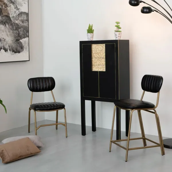 Табурет 42 x 49 x 88 cm Чёрный Позолоченный Металл Полиуретан
