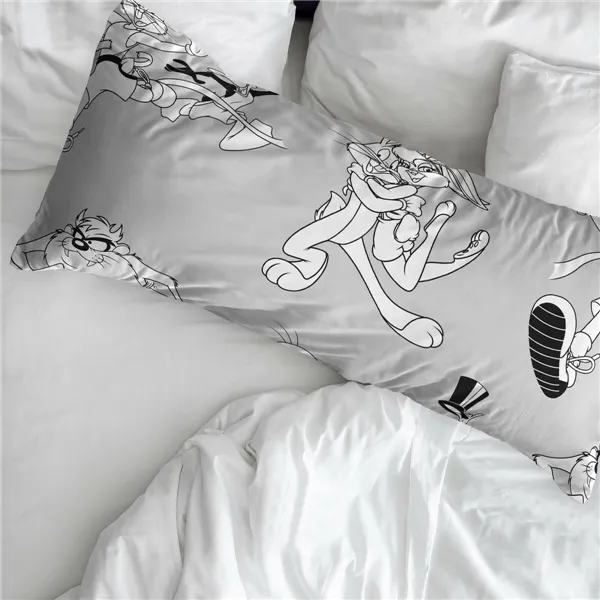 Pillowcase Looney Tunes White Black Multicolour 175 Threads 50x80cm 50 x 80 cm 100% cotton