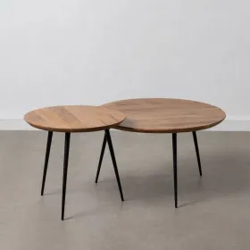 Set of 2 tables Black Natural Metal Iron Acacia 70 x 70 x 40 cm (2 Units)