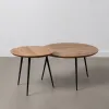 Set of 2 tables Black Natural Metal Iron Acacia 70 x 70 x 40 cm (2 Units)
