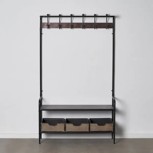 Vestibila galds ar atvilktnēm BRICK Mēteļu plaukts Brūns Melns Dzelzs 111 x 37 x 185 cm