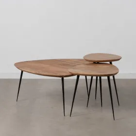 Set of 3 tables Black Natural Iron Acacia 86 x 81 x 43 cm (3 Units)