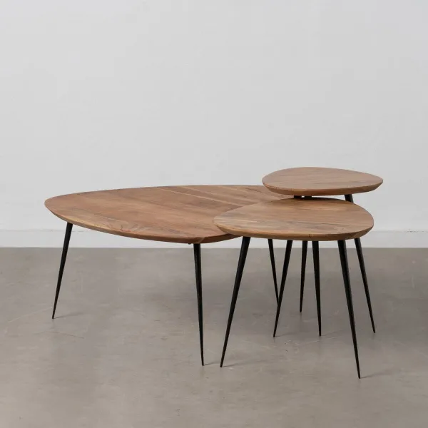Set of 3 tables Black Natural Iron Acacia 86 x 81 x 43 cm (3 Units)