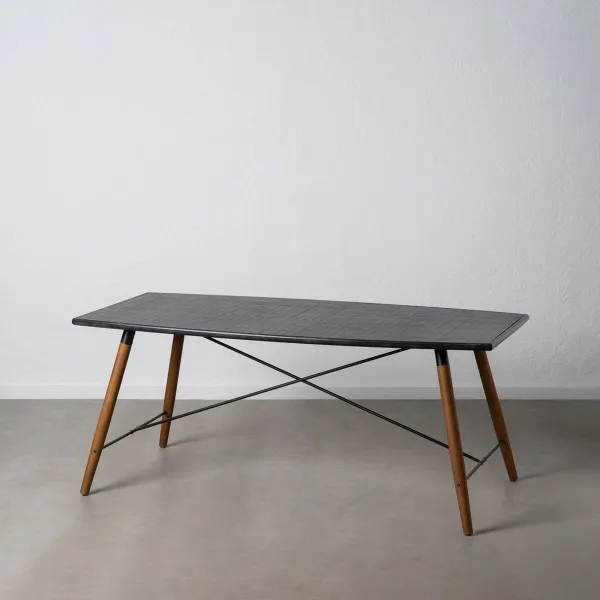Pusdienu galds OSLO Melns Dabisks Koks Dzelzs Koks MDF 179 x 90 x 75 cm