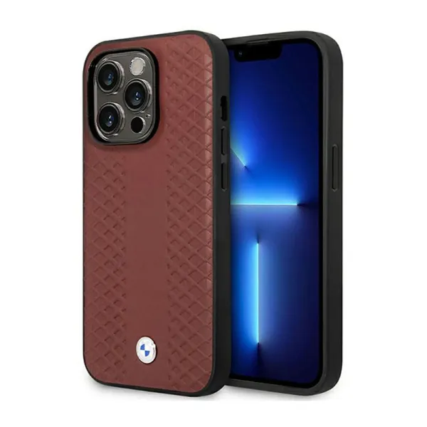 BMW Leather Diamond Pattern MagSafe - Case for iPhone 14 Pro Max (Burgundian)