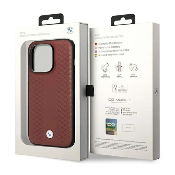 BMW Leather Diamond Pattern MagSafe - Case for iPhone 14 Pro Max (Burgundian)