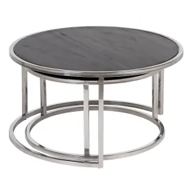 Set of 2 tables Brown Silver 75 x 75 x 41 cm (2 Units)
