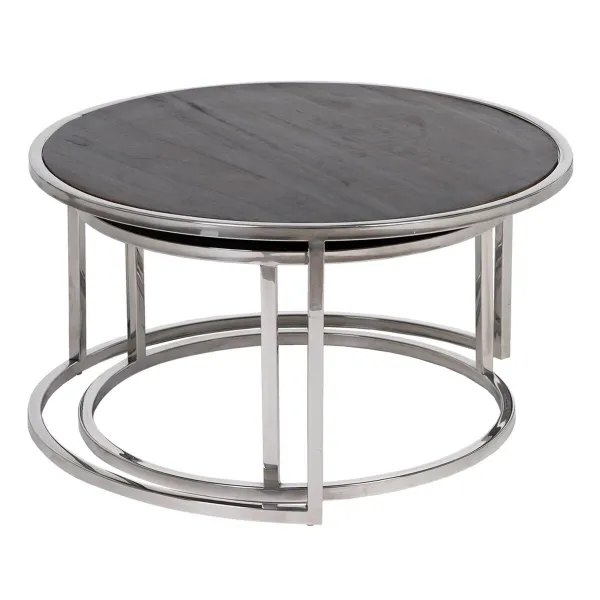 Set of 2 tables Brown Silver 75 x 75 x 41 cm (2 Units)