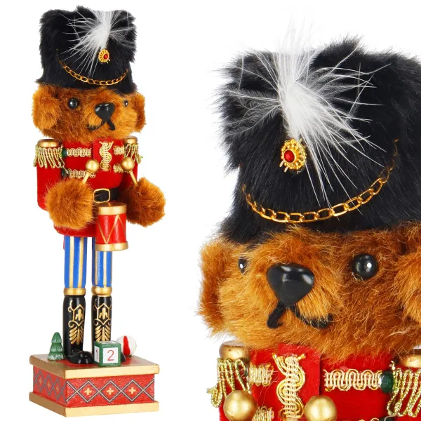 Nutcracker bear with drum wooden bear Christmas figurine 37.5 cm