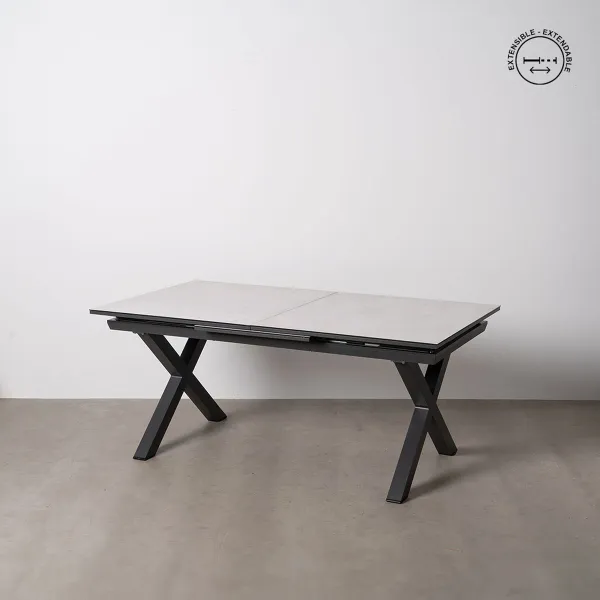 Pusdienu galds Balts Melns Keramika Alumīnijs Stikls 180 x 100 x 77 cm