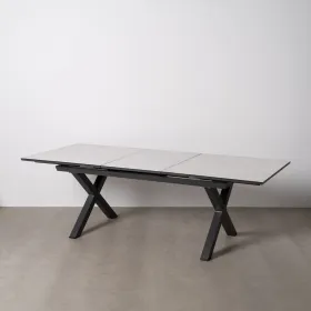 Pusdienu galds Balts Melns Keramika Alumīnijs Stikls 180 x 100 x 77 cm