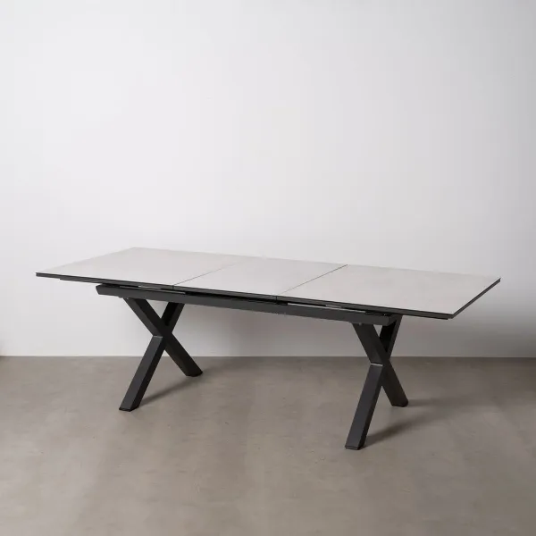 Pusdienu galds Balts Melns Keramika Alumīnijs Stikls 180 x 100 x 77 cm