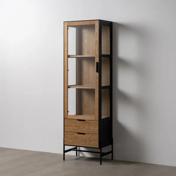 Displejaj stends ORLEANS Melns Dabisks Stikls Dzelzs Koks MDF 61 x 40 x 196 cm